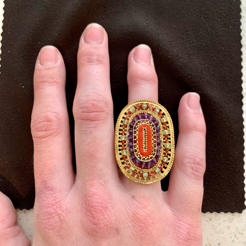 Gold Multi-Colored Beaded Statement Ring - image 5